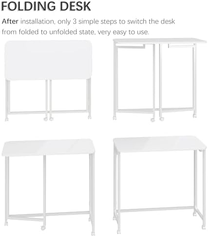 4NM 27.5" Mobile Small Rolling Computer Desk, Folding Laptop Cart Table with Wheels, Portable Office Desk for Small Space Couch Bed - All White - Image 6