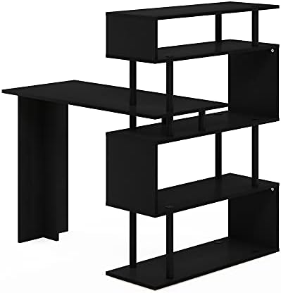 Furinno Classic Desk, 40" Wide L-Shape Gaming Desk, Computer Desk, Writing Desk with 5-Tier S-Shaped Side Shelves for Home Office, Study Room, Dorm, Bedroom, Americano - Image 7