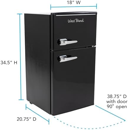 West Bend Mini Fridge with Freezer for Bedroom, Office, Bar or Dorm Room, Retro Compact Refrigerator features Glass Shelves, Manual Defrost and Adjustable Temperature Control, 3.1-Cu.Ft., Black - Image 7