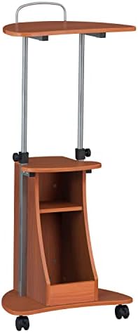 Techni Mobili Adjustable Height Rolling Laptop Cart with Storage, Woodgrain - Image 6