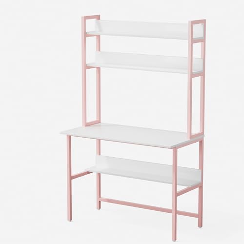 Aquzee 40 Inch Pink Desk with Shelves, Computer Desk with Hutch - Image 7