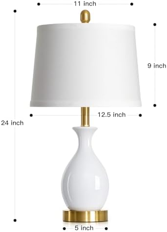 24" Bedside Table Lamp for Bedroom, Modern Classic Ceramic Lamp for Living Room, Small White Table Lamps for Nightstand & End Table (1 Pack) - Image 7
