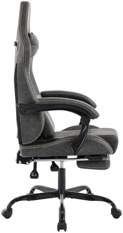 Gaming Chair with Footrest Ergonomic Computer Chair Massage Lumbar Cushion, Racing Video Game Chair Adjustable Rocker Recliner Executive Office Desk Chair Pu Leather for Adults, Grey - Image 6