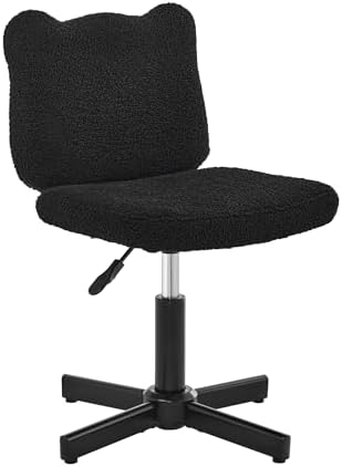 LUE BONA Cute Bear Ear Vanity Chair for Teen Girls - Height Adjustable 13.8"-18.9" Swivel Stool with Back Support, Teddy Velvet Makeup Ottoman, 300lbs, Black - Image 5