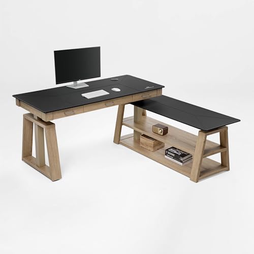 EUREKA ERGONOMIC L Shaped Standing Desk Ark EX, 60in Executive Adjustable Height Office Desk with Drawers,Computer Desk with Storage, Modern Executive Home Office,Oak Grey - Image 6