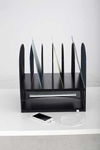 Safco 3233BL Onyx Mesh Powered Charging Station Desktop Organizer with 6 Vertical, 2 Horizontal Sections and USB Port, Black, 13.25"W x 11.5"D x 13"H - Image 2