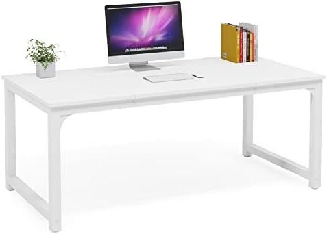 Tribesigns Modern Computer Desk, 63 x 31.5 inch Large Executive Office Desk Computer Table Study Writing Desk Workstation for Home Office, Spliced Desktop, White - Image 7