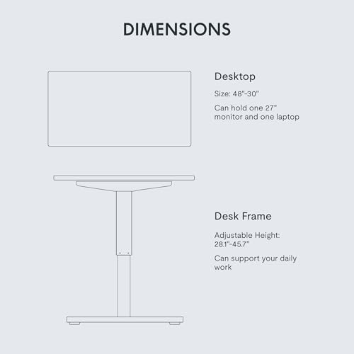 FLEXISPOT EN1 One-Piece Standing Desk, Electric Adjustable with 4 Memory Presets, 176 LBS Capacity, Stable & Quiet, Seamless Desktop for Home Office & Dual Monitors, 48"x30" White(Silver Frame) - Image 6