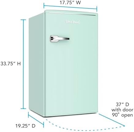 West Bend Mini Fridge for Bedroom, Office, Bar or College Dorm Room, Retro Compact Refrigerator features single door, glass shelves and adjustable temperature control, 3.0-Cu.Ft., Seafoam Green - Image 7