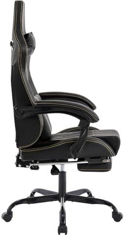Gaming Chair with Footrest Ergonomic Computer Chair Massage Lumbar Cushion, Racing Video Game Chair Adjustable Rocker Recliner Executive Office Desk Chair Pu Leather for Adults, Black - Image 6