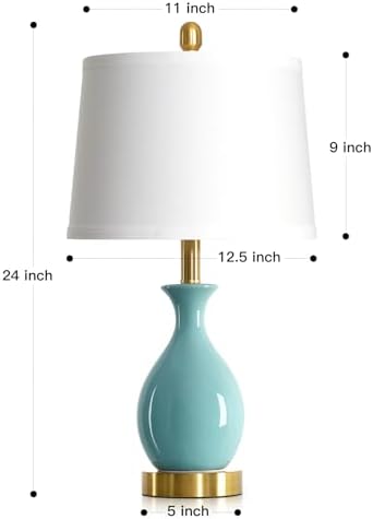 24" Aqua Blue Ceramic Table Lamps Set of 2, Modern Classic Bedside Lamps for Bedroom Nightstand, Small Table Lamp for Living Room End Table (2 LED Bulbs Included) - Image 7