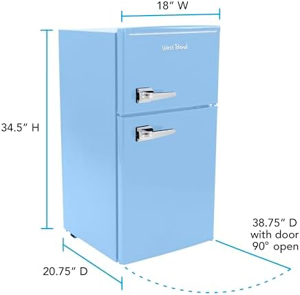 West Bend Mini Fridge with Freezer for Bedroom, Office, Bar or Dorm Room, Retro Compact Refrigerator features Glass Shelves, Manual Defrost and Adjustable Temperature Control, 3.1-Cu.Ft., Blue - Image 7