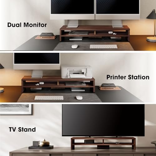 Fenge 31.5 Inch Dual Monitor Stand Riser for Desk, Brown - Image 6