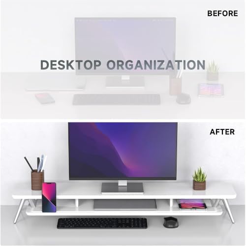 Fenge Dual Monitor Stand Riser, Wooden Desk Shelf with 2-Tier Storage - Image 6