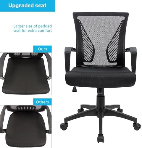 Furmax Office Chair Ergonomic Computer Desk Mesh Chair Mid Back Swivel Lumbar Support with Armrest (2, Black) - Image 7