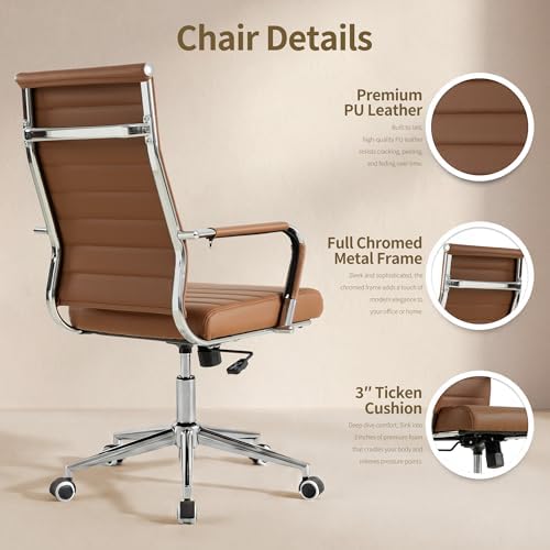 Okeysen Office Desk Chair, Ergonomic Leather Modern Conference Room Chairs, Executive Ribbed Height Adjustable Swivel Rolling Chair for Home Office. (Brown) - Image 6