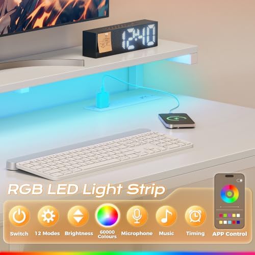 PRAISUN 55.1 Inch Gaming Desk with LED Lights & Power Outlets - Image 6