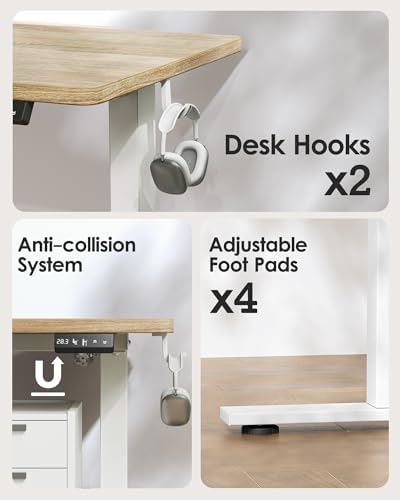 TIQLAB Height Adjustable Electric Standing Desk, 40 x 24 inch, Sit Stand Up Desk, Splice Board, Computer Home Office Desk, Maple Top - Image 6