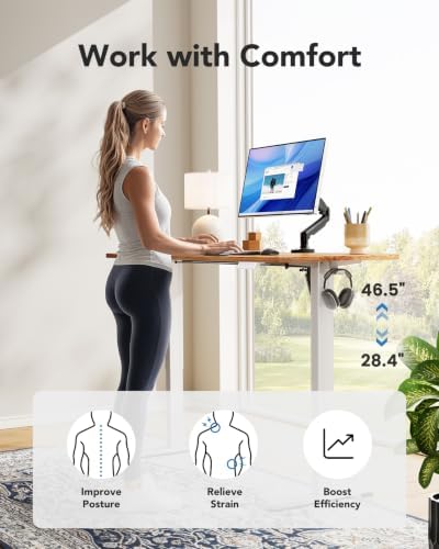 HUANUO Electric Standing Desk, Whole Piece Desktop, Adjustable Height Computer Desk, 4 Height Memory Settings, Sit Stand Up Desk for Home Office, 60" x 24", Light Vintage - Image 6