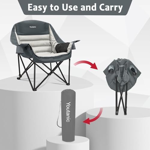 Youtanic Oversized Padded Camping Chair, Portable Folding Camping Chairs - Image 6