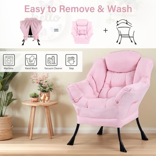 Furlide Lazy Chair with Ottoman, Soft Comfy Chair for Bedroom, Pink - Image 6