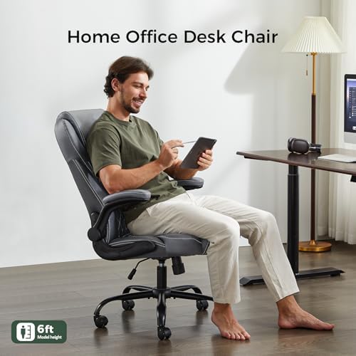 amseatec Big and Tall Office Chair, Flip-Up, Executive Desk Chair, Grey - Image 6