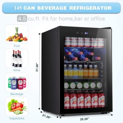 Antarctic Star Beverage Refrigerator -145 Can Mini Fridge for Soda Beer or wine,Small Drink Dispenser, For Office or Bar with Adjustable Removable Shelves,4.5 Cu. Ft. (Black) - Image 6