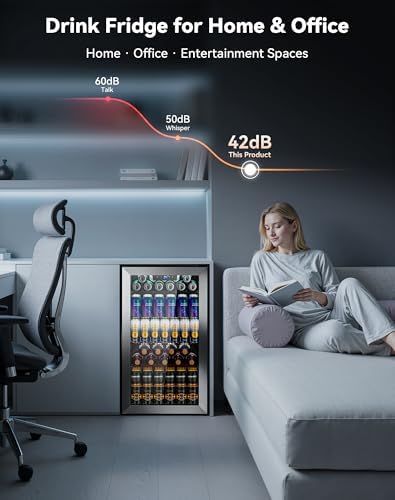 3.1 Cuft Beverage Fridge, 130 Can Mini Fridge, Glass Door, 34-64°F, Silver - Image 7