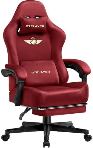 GTPLAYER Gaming Chair Fabric with Pocket Spring Cushion, Big and Tall Gamings Chairs 350LBS High Back Computer Chair with Footrest for Adults Lumbar Support Swivel Game Chair for Office Light Red by GTPLAYER