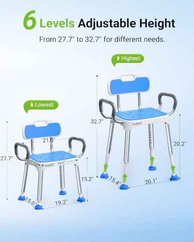 FULLOT Wide Shower Chair for Inside Shower, Stable Bracing Design, 400 lbs - Image 6