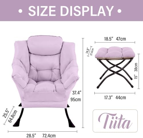 Tiita Lazy Chair with Ottoman, Comfy Reading Accent Chair, Purple - Image 6