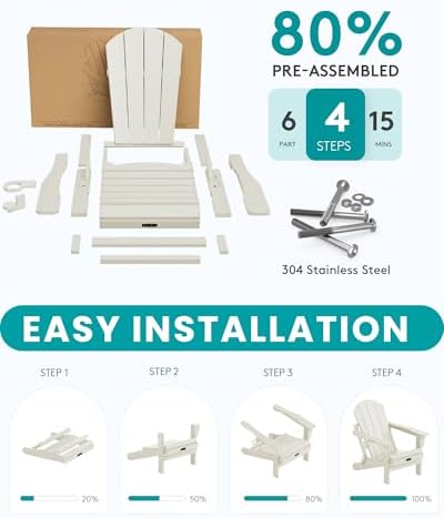 SERWALL Folding Adirondack Chair with Cup Holder, HIPS Fire Pit Chair-White - Image 6