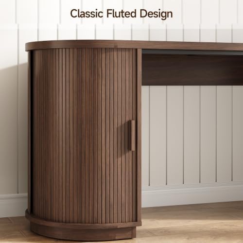 ONBRILL 70" Fluted Executive Desk with File Drawers (Walnut) - Image 6