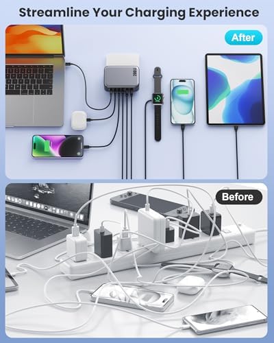 USB C Charger 200W USB Charging Block,6 Ports GaN IV Foldable Wall Charger Outlet Plug,QC4.0 Fast Charging Station Hub,PD 65W Laptop Adapter for MacBook Pro/Air,Dell,iPhone 16/15,Galaxy,Steam Deck - Image 7