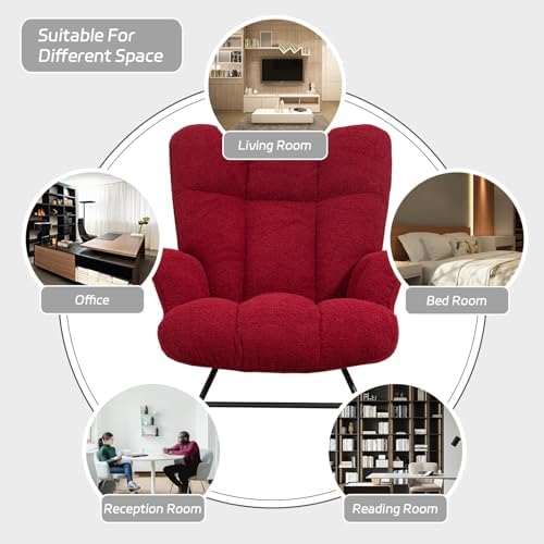 SAETSFEG Rocking Chair Nursery Teddy Upholstered Glider Rocker Rocking Accent Chair Padded Seat with High Backrest Armchair Comfy Side Chair for Living Room Bedroom Offices (Burgundy Teddy) - Image 5