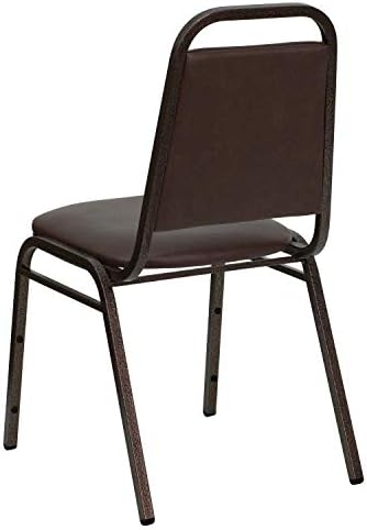 Flash Furniture 4 Pack HERCULES Series Trapezoidal Back Stacking Banquet Chair in Brown Vinyl - Copper Vein Frame - Image 6