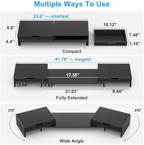 Epesoware Dual Monitor Riser with Two Drawer for Desk, No Assembly Required - Image 6