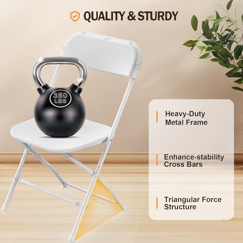 Bonnlo Folding Chairs Set of 4, White Plastic Chair Sturdy Seat with Metal Frame, Perfect for Party, Event, Wedding, Birthday, Office, Outside Entertaining - Image 7