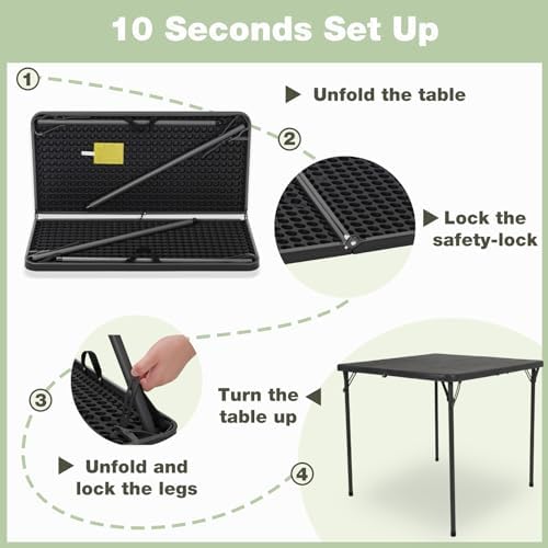 34" Square Folding Table for 4 Person, 330lbs Weight Capacity Foldable Table with HDPE Tabletop & Heavy-Duty Steel Legs, Large Portable Picnic Table for Indoor Outdoor Parties, Camping, Grey - Image 6