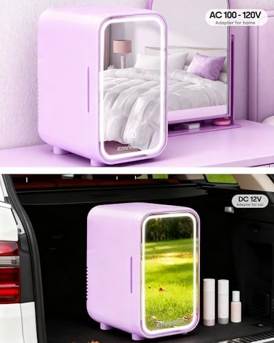 Enventor Mini Fridge with Dimmable LED Mirror, 6L/8Can, AC/DC Power, Purple - Image 7