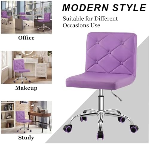 VECELO PU Leather Mid-Back Armless Vanity Chair Adjustable Height 360° Rolling Swivel for Home Office Work - Image 7
