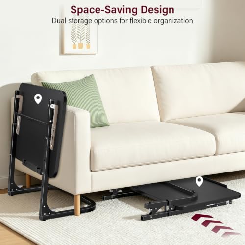Extra Large Foldable Couch Side Table, Premium Black Leather Top, Height & Tilt Adjustable, Easy Installation, Snack Table Laptop Desk for Sofa, Bedside and Recliner, Easy to Store - Image 6