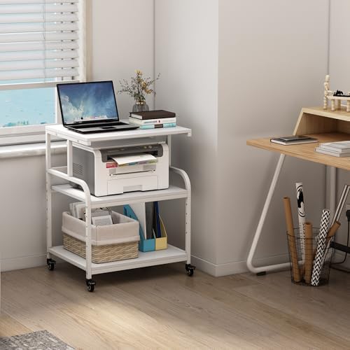 Fannova White Printer Stand Table, 23.6"x18.9"x30" Large Size with Storage - Image 7