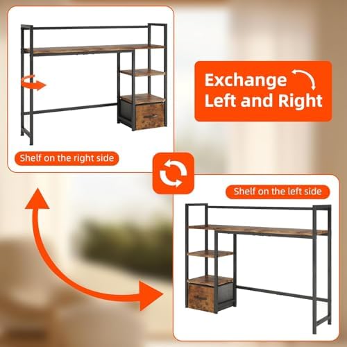 Desk Shelf with Drawer, 41.3" Desktop Organizer Shelf, Desk Hutch for Computer Monitor Max 32", 3 Tier Desktop Display Rack, Wooden Desk Top Bookshelf Storage Rack for Home Office Dorm, Rustic Brown - Image 7