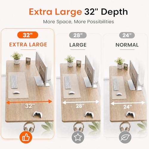 Grandder 47x32 Large Electric Standing Desk, Height Adjustable Computer Desk with 2 Memory Presets, 31.5" Deep Desktop Sit Stand Desk Home Office Desk Workstation Table with Hooks, Maple - Image 6