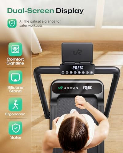UREVO Strol 2E Smart 2-in-1 Folding Treadmill, Compact Walking Pad with Safety Handle, Plug and Play, Standing Desk Treadmill with Dual LED Display, Smart APP, Walking or Running for Home - Image 7