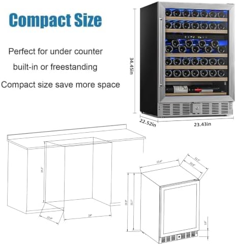 Antarctic Star 24 Inch Wine Fridge Cooler, 52 Bottle Wine Cooler Refrigerator. 39-64°F Dual Zone Wine Refrigerator Glass Door, Built in or Freestanding Under Counter Fridge for Home Bar Office - Image 7