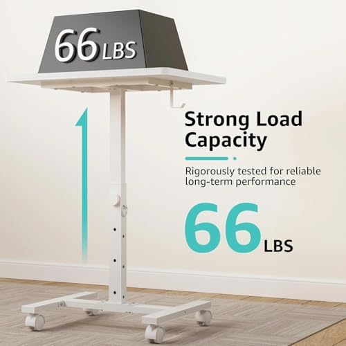 WINAZ Small Portable Rolling Desk Adjustable Height, 24 Inch Mobile Laptop Desk with Wheels for Dorm Room, C-Shaped Table for Sofa and Bed Side, Study Table for Students, White - Image 7