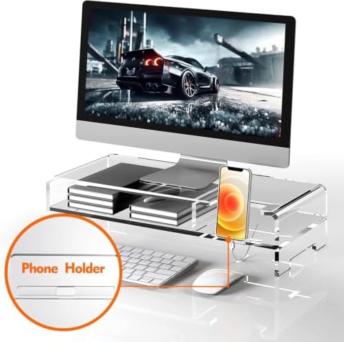 BEYGORM Acrylic Monitor Stand for Full Keyboard, 20" Wide 2-Tier - Image 6