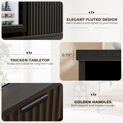 Fluted Mini Fridge Cabinet (Fridge Included) for Home, Black - Image 6